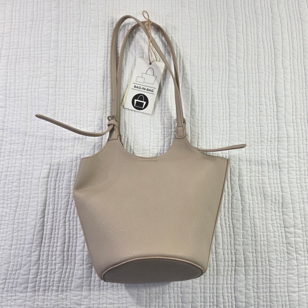 Antik Kraft Taupe Pebbled Vegan Leather Bag-in-Bag Bucket Tote Removable Pouch